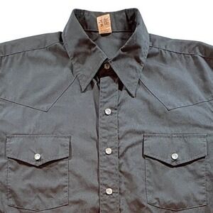 Malco Modes Western Shirt Mens 16.5 L Black Pearl Snap Long Sleeve Made in USA